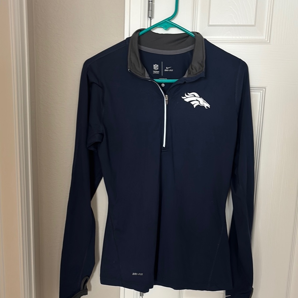 Nike Blue and White Fitted Zippered Polo Jersey